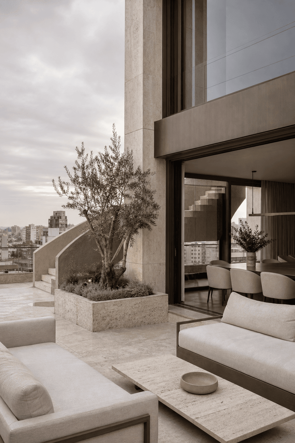Living contemporáneo con terraza y vistas a Capital Federal