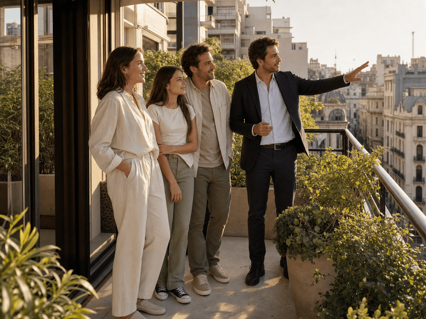 Matrimonio y su hijo visitando una vivienda luminosa en Capital Federal